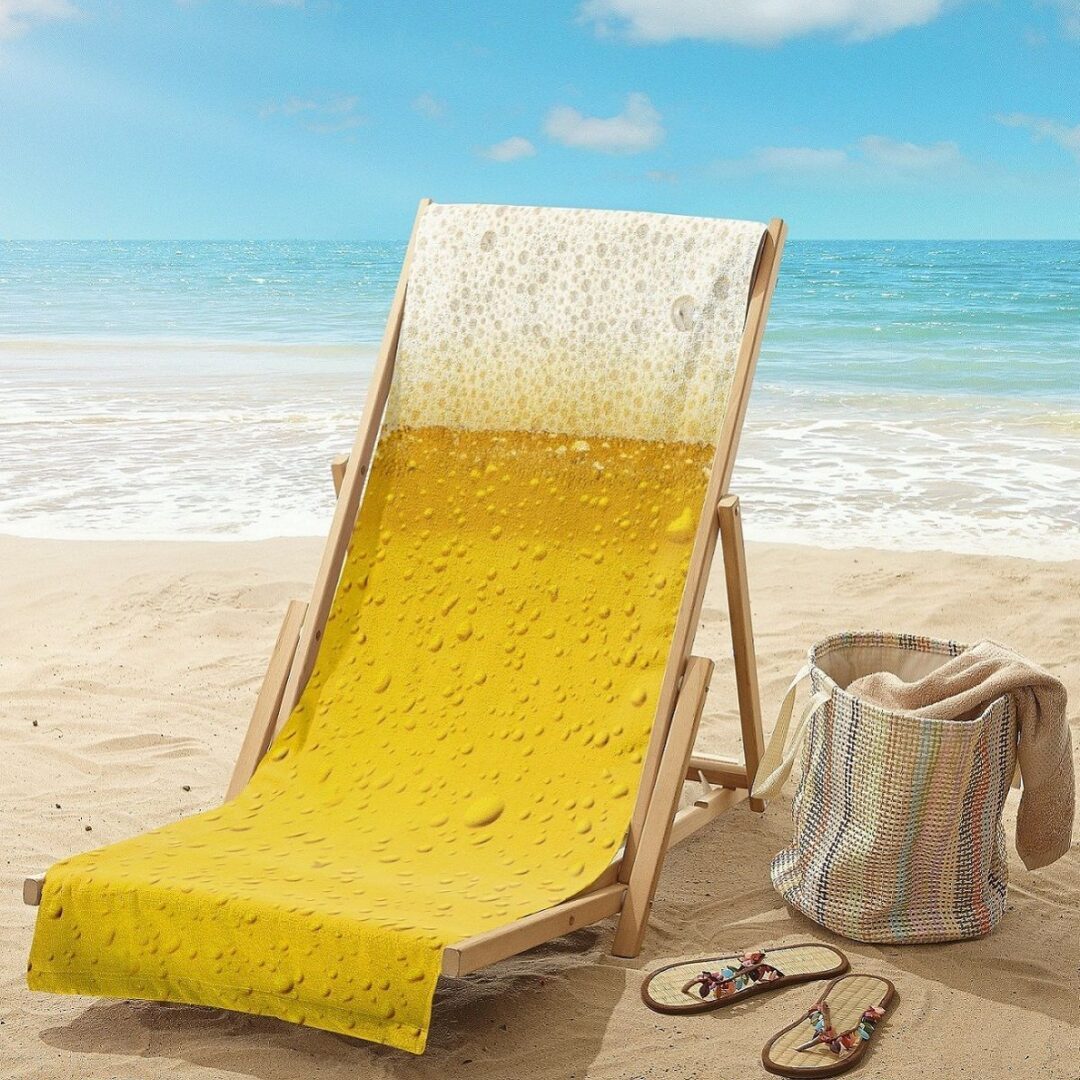 Good Morning Beer strandlaken, geel, 100% polyester velours