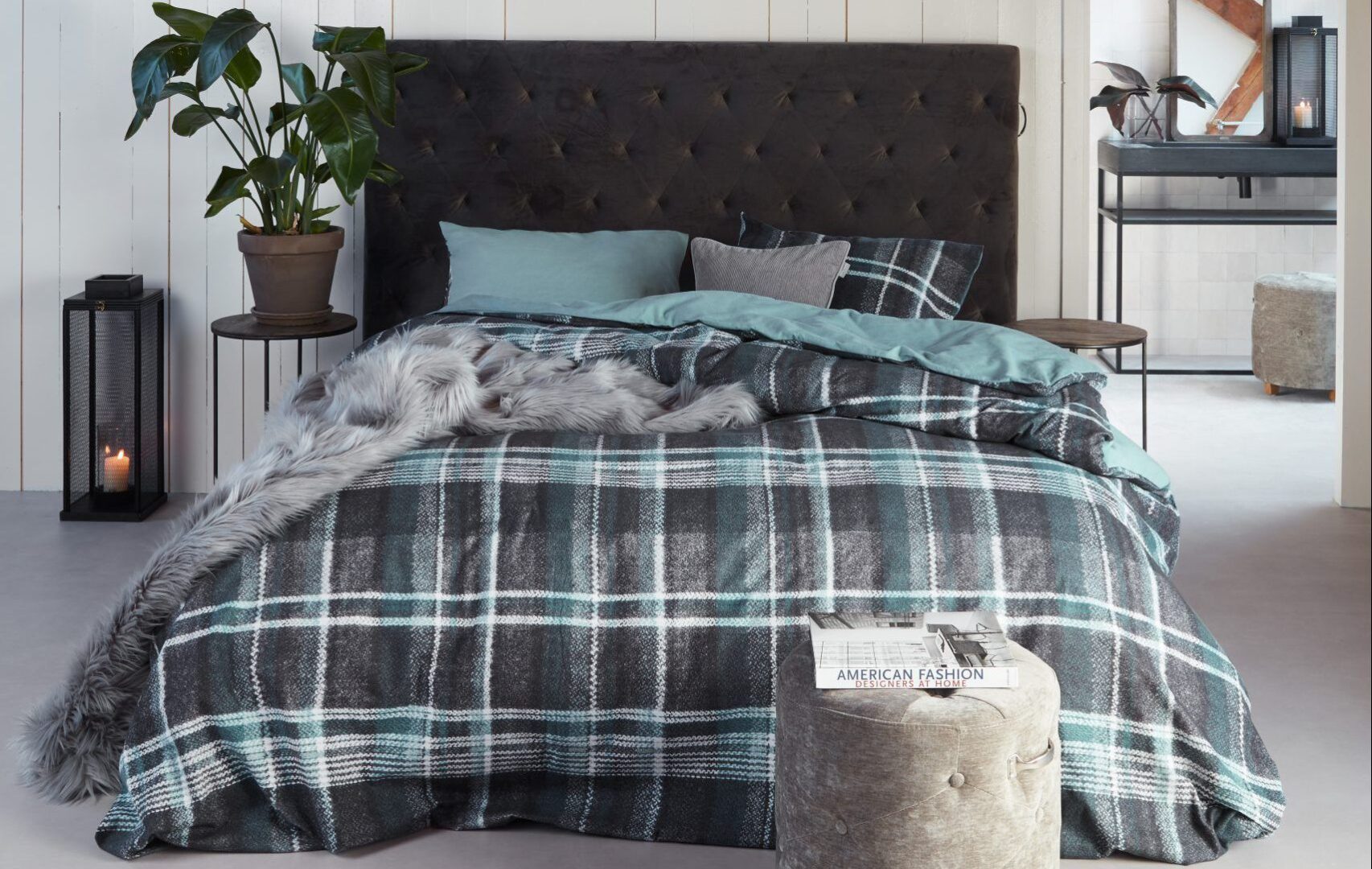 Tartan Tweed flanel dekbedovertrek blauw