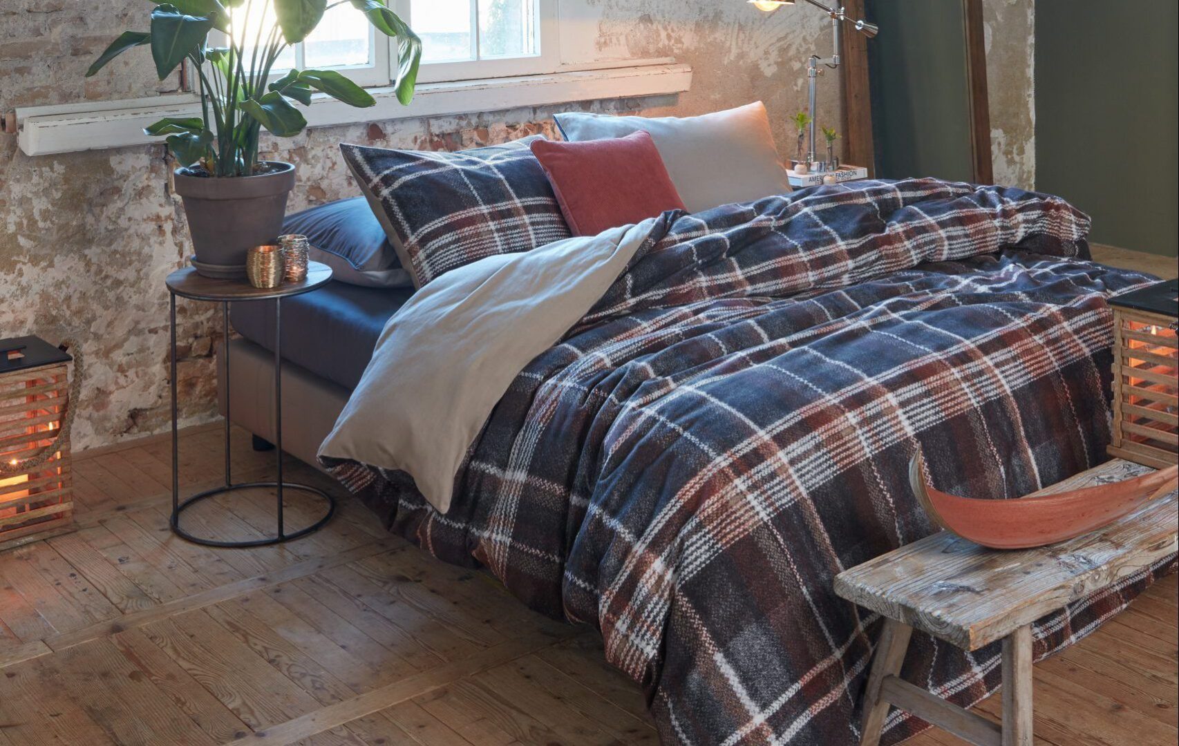 Tartan Tweed flanel dekbedovertrek zand