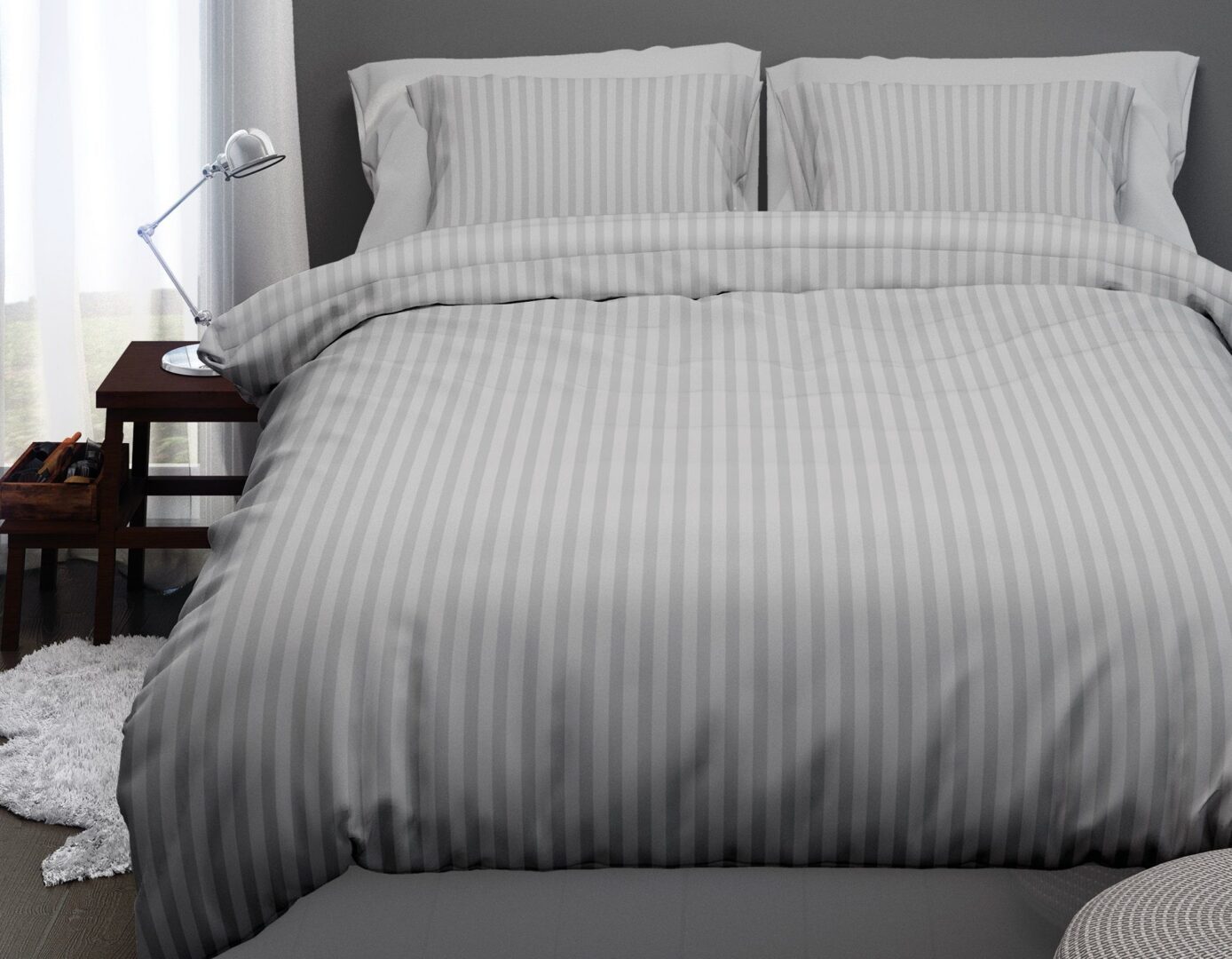 Satin d'Or Satijnstreep dekbedovertrek Silver