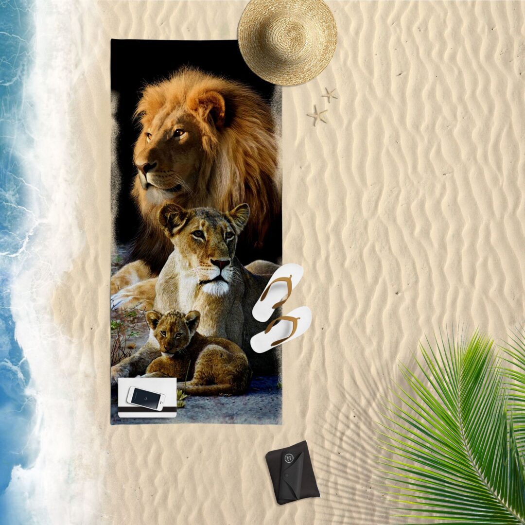 Lion family strandlaken