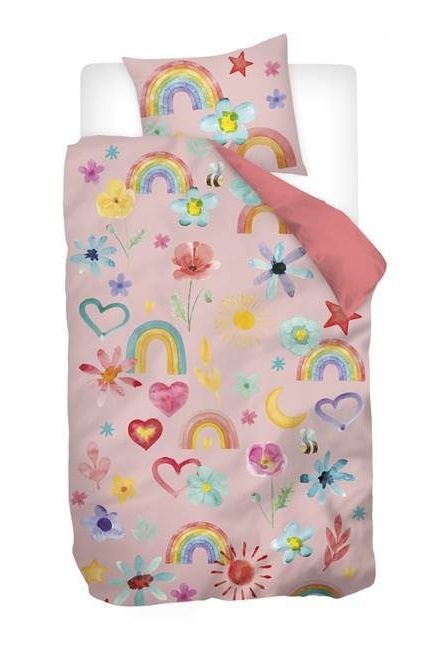 Snoozing Pink Rainbow flanel dekbedovertrek