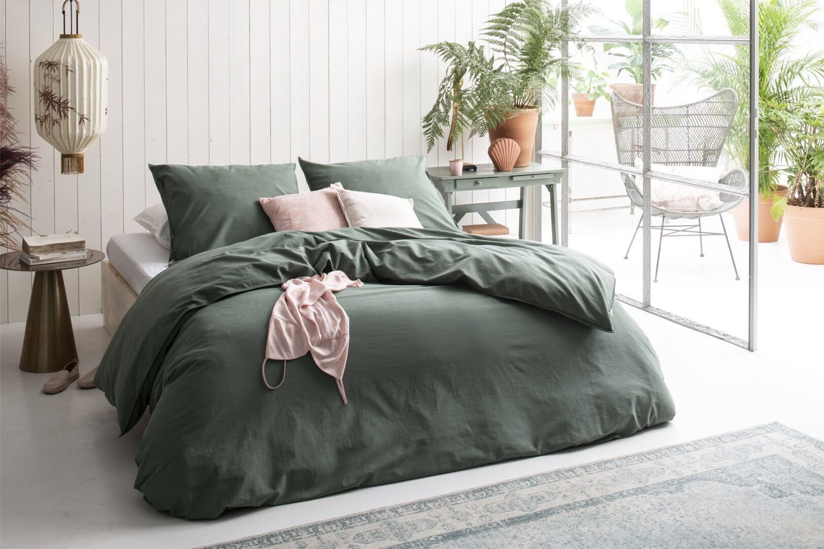 Walra Vintage Cotton dekbedovertrek Donker Groen