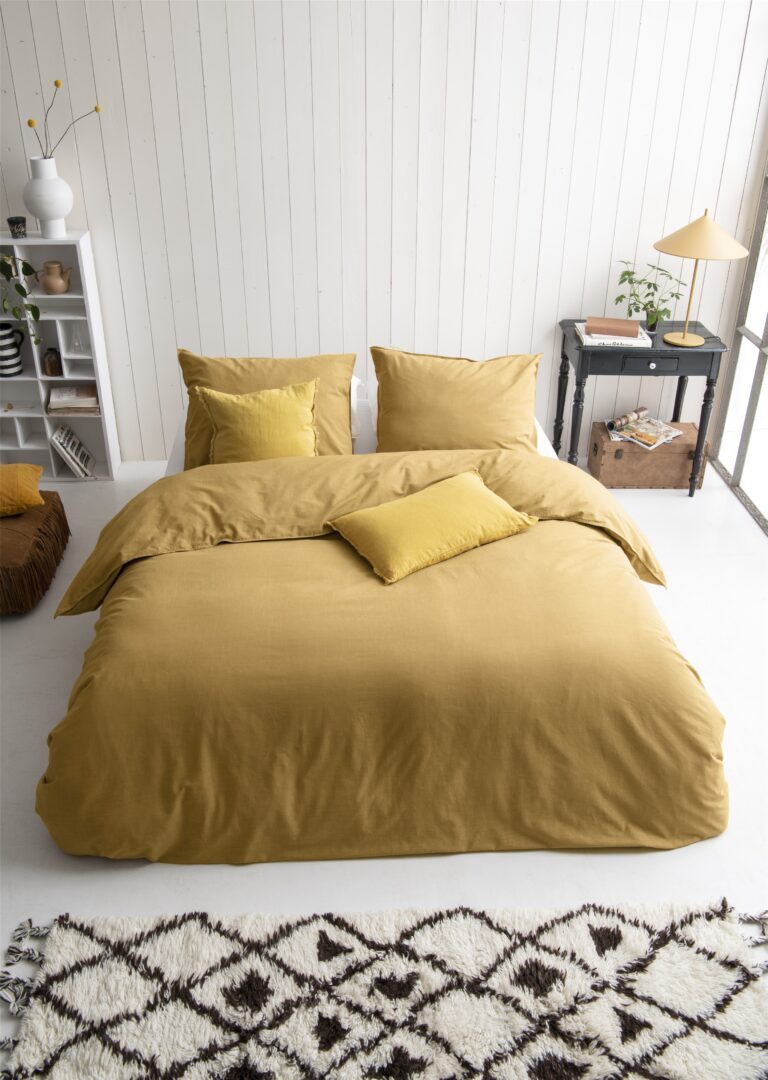 Walra Vintage Cotton dekbedovertrek honing mosterd