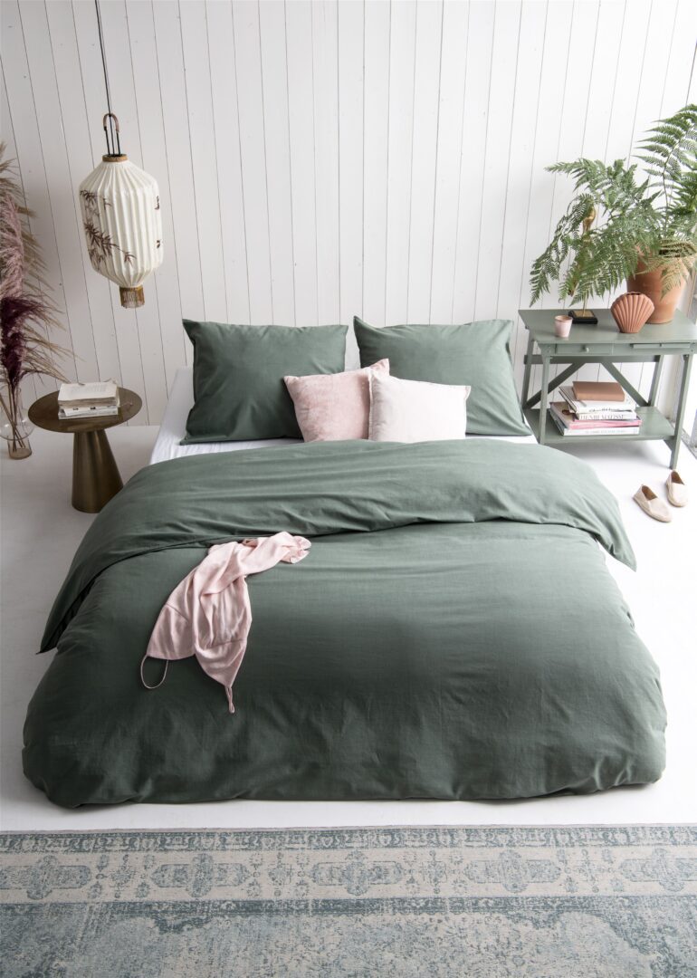 Walra Vintage Cotton dekbedovertrek donkergroen
