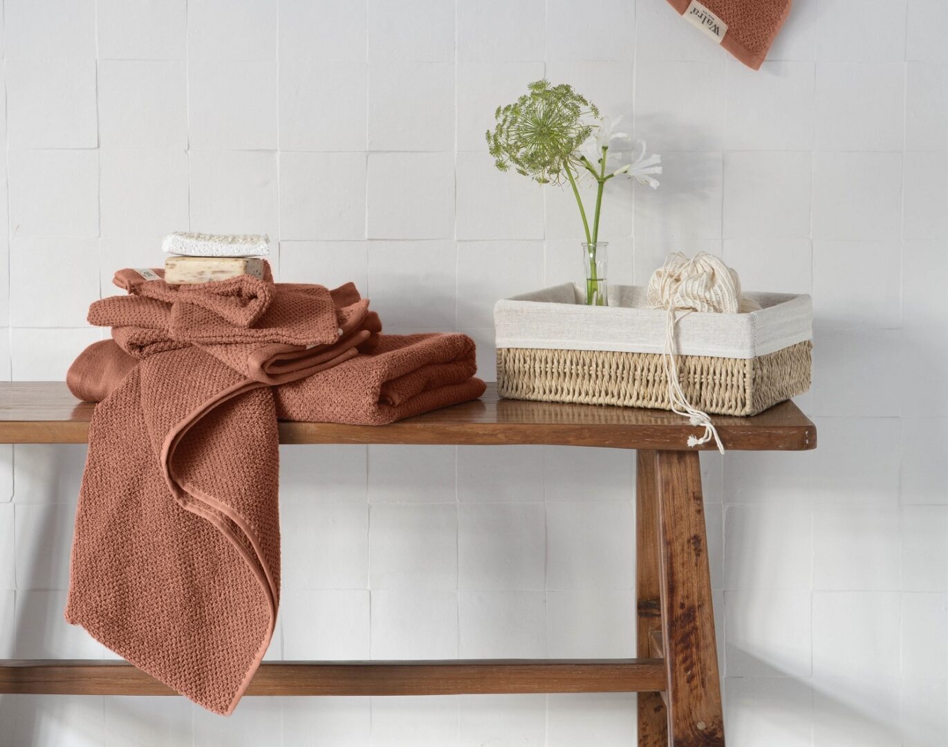 Soft Cotton Popcorn handdoek - terra