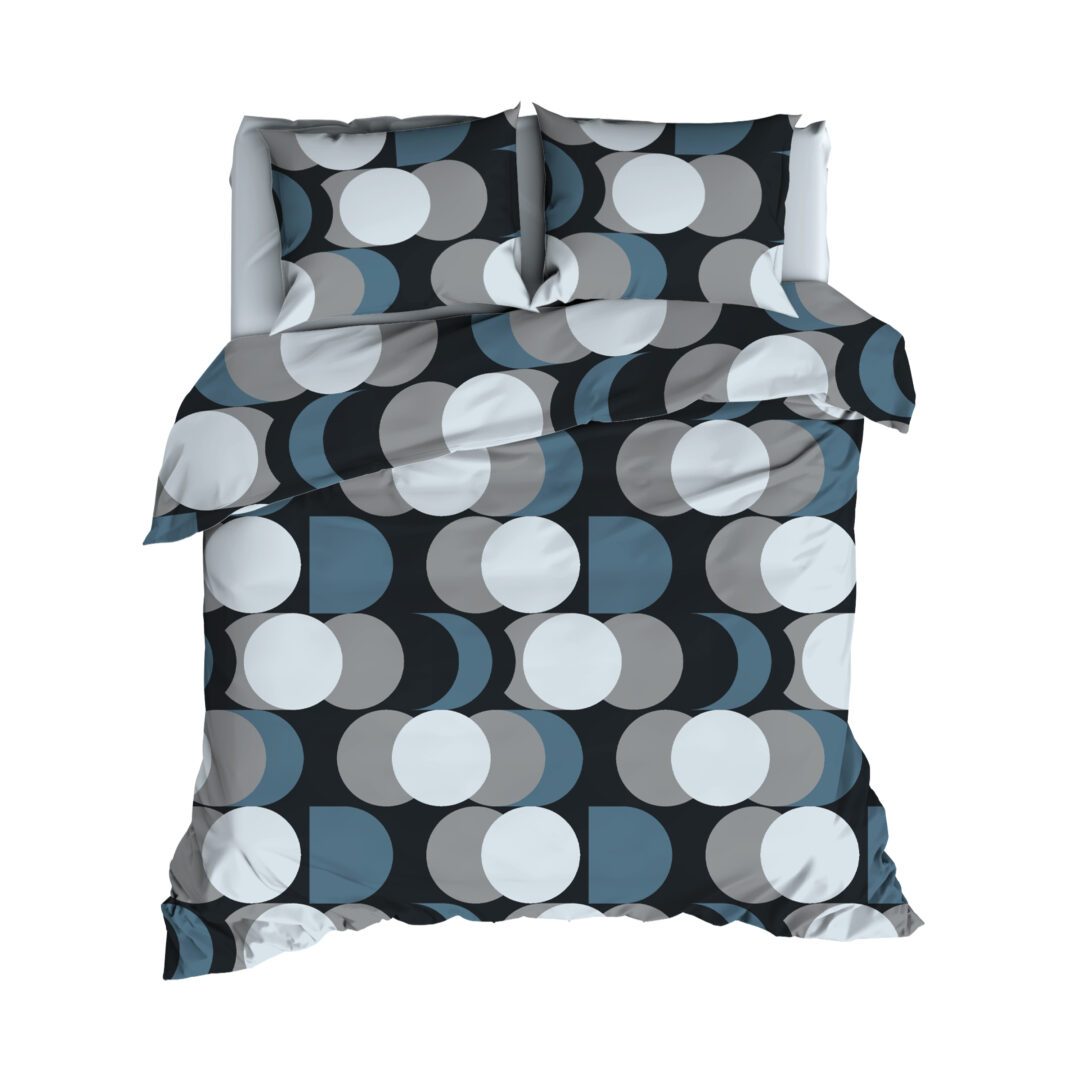 Satin d'Or Artballs dekbedovertrek - blauw/grijs