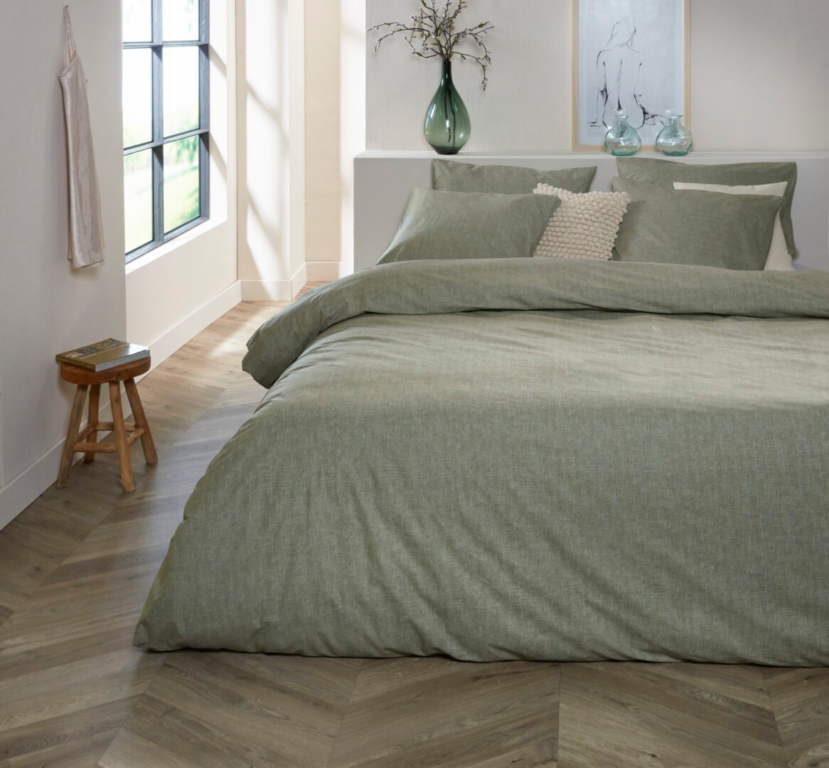 Linen dekbedovertrek - green