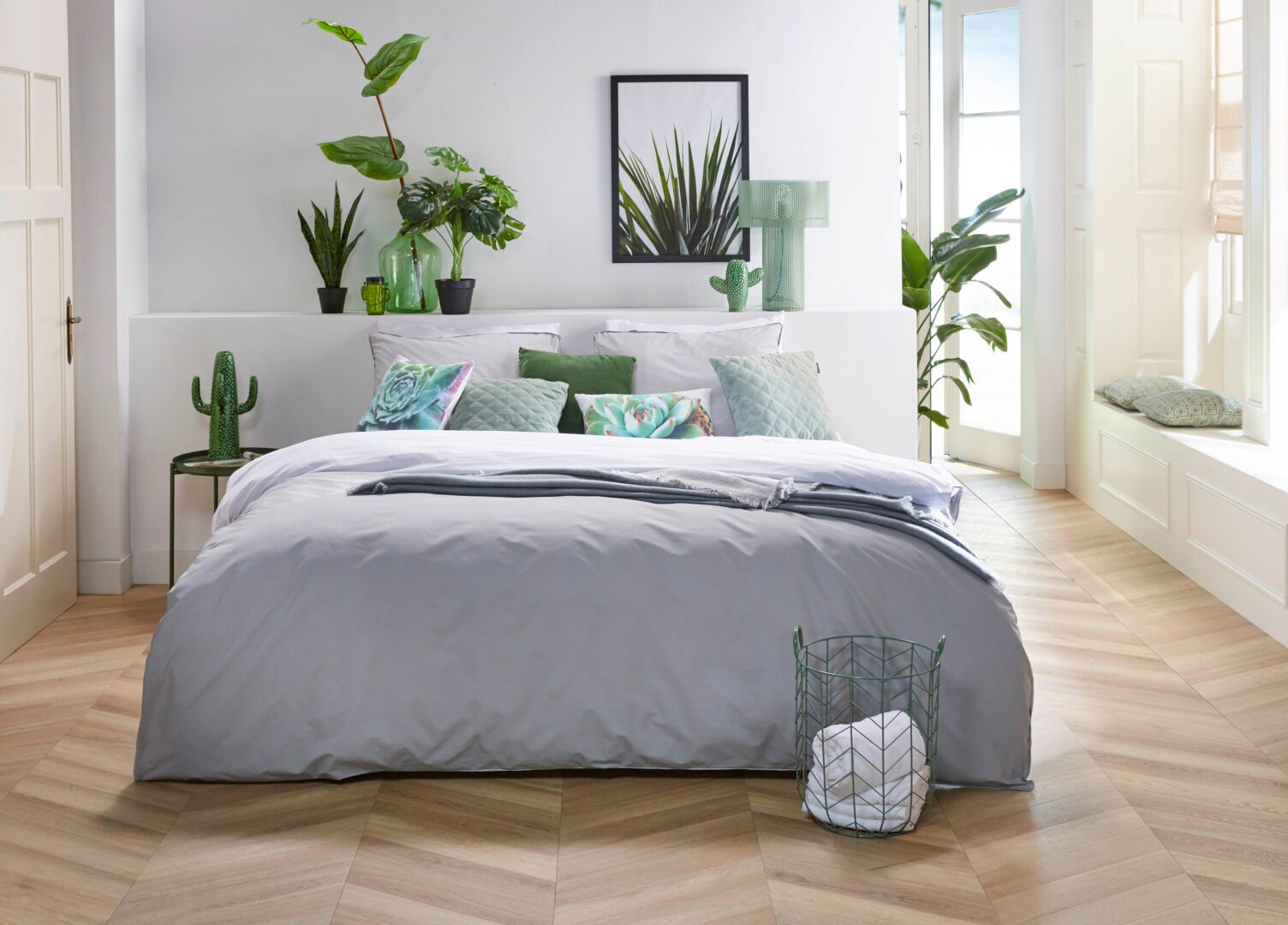Uni Double dekbedovertrek - grey/white
