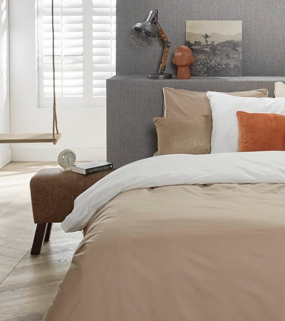 iSeng Uni Double dekbedovertrek - taupe/off-white