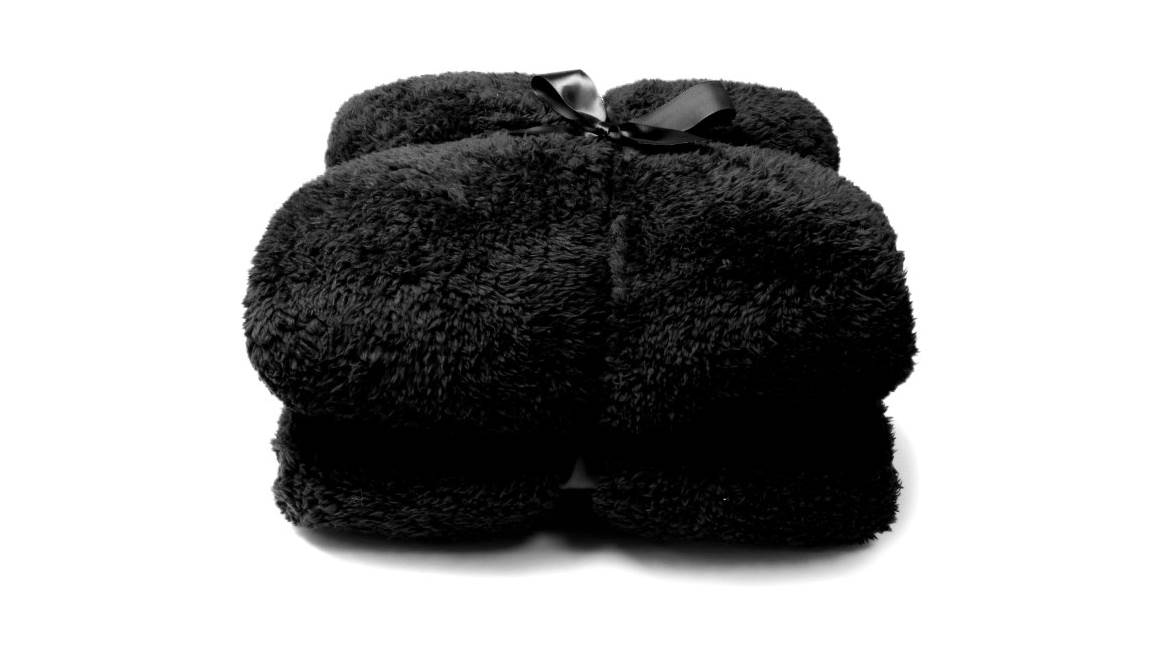 duurzame grondstof grote Oceaan opener Unique Living Teddy fleece plaid - Black - Smulderstextiel.be