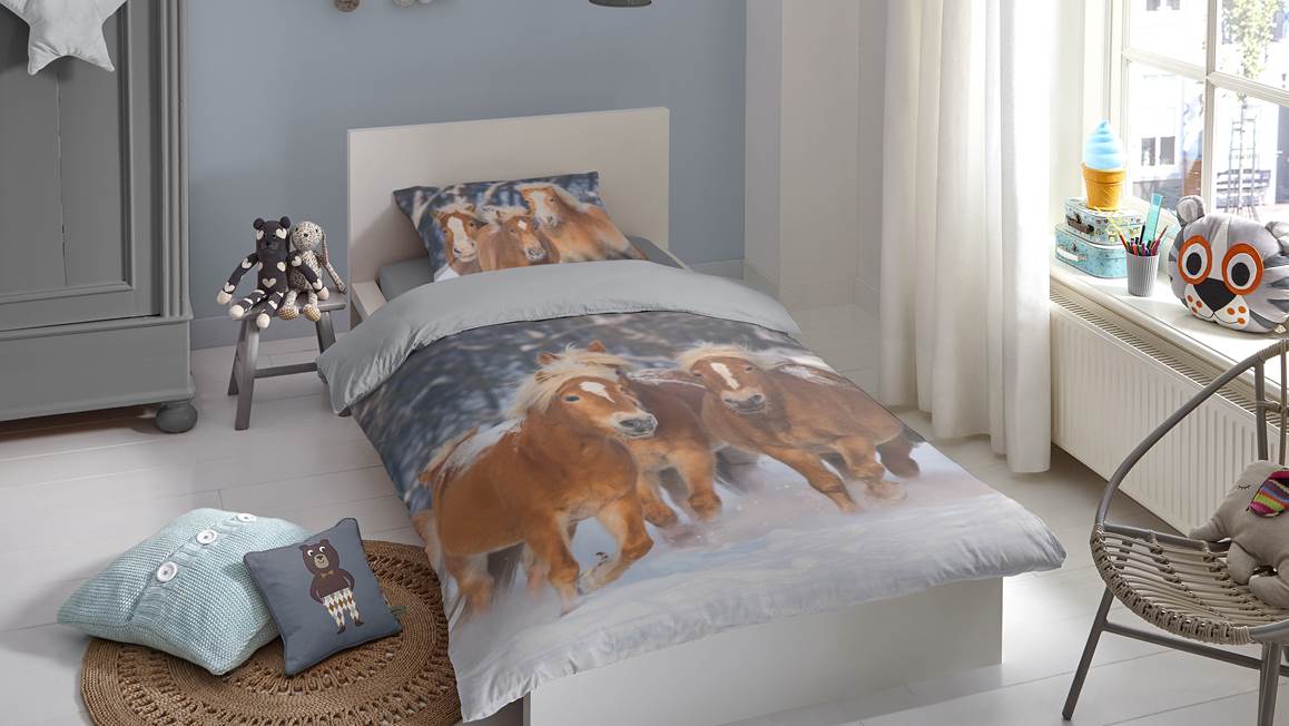 Good Morning Happy Horses flanel dekbedovertrek