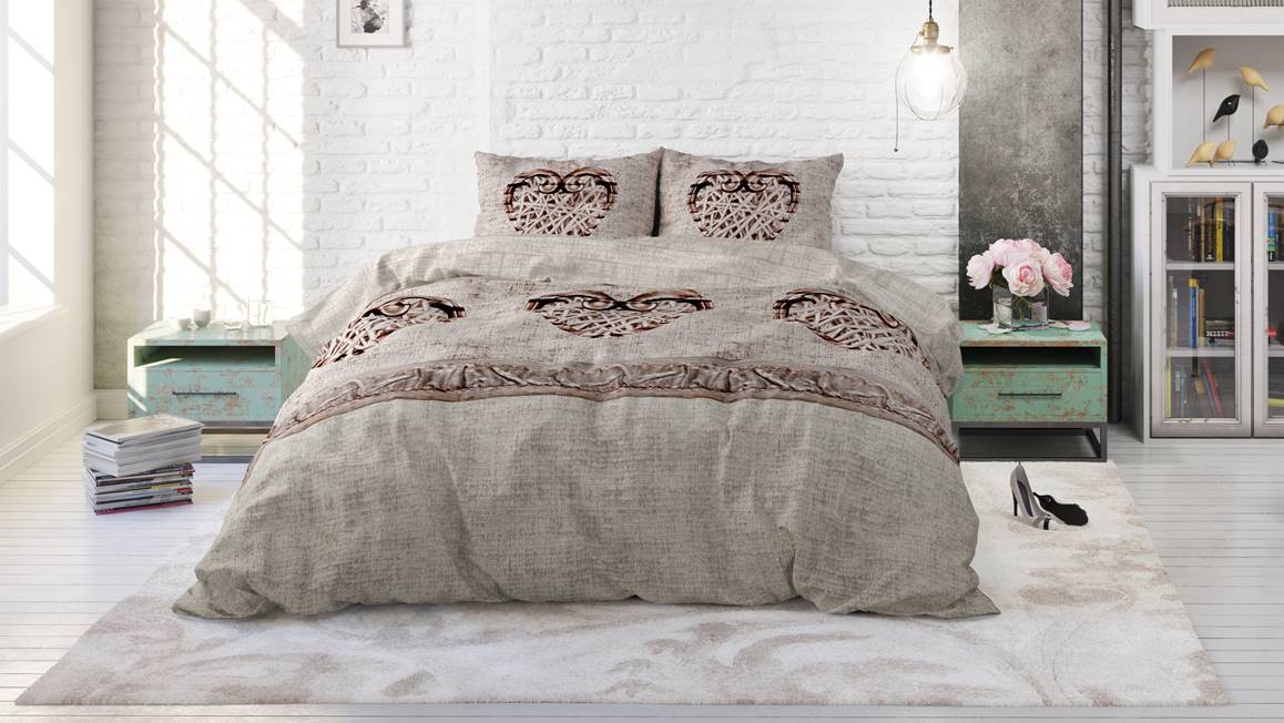 Sleeptime Hearts Vintage flanel dekbedovertrek